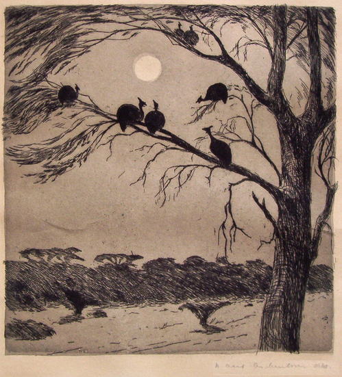 Bild Perlhühner bei Vollmond von Uli Aschenborn